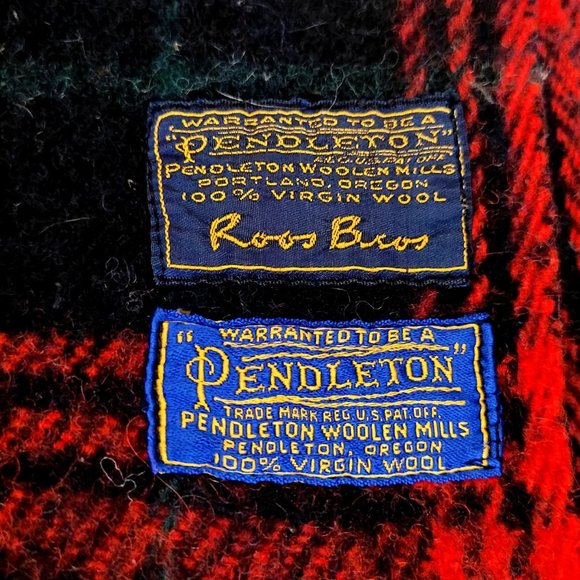 1950s Pendleton Robe In A Bag Designer Throw Blanket Red Black Wool Plaid Fringe - Picture 3 of 16